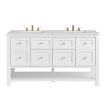 Breckenridge 60" Double Vanity, Bright White, w/ 3 CM Eternal Jasmine Pearl Quartz Top w/FreePower Wireless Charger