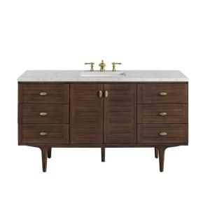 Amberly 60" Single Vanity, Mid-Century Walnut w/ 3 CM Eternal Jasmine Pearl Top w/FreePower Wireless Charger