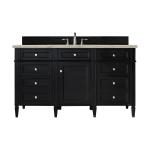 Brittany 60" Single Vanity, Black Onyx, w/ 3 CM Tajnar Eclos Top w/FreePower Wireless Charger