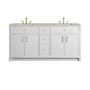 Bellshire 72" Double Vanity, Bright White w/ 3 CM Siberian Silestone Top w/FreePower Wireless Charger