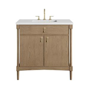 Kinnsden 36" Single Vanity, Weathered Oak w/ 3 CM White Zeus Silestone Top