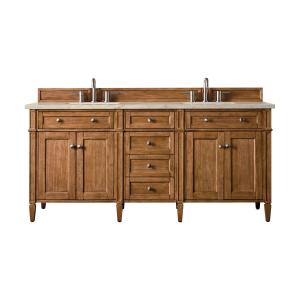 Brittany 72" Double Vanity, Saddle Brown, w/ 3 CM Tajnar Eclos Top w/FreePower Wireless Charger