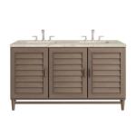 Portland 60IN Double Vanity Whitewashed Walnut w/ 3 CM Tajnar Eclos Top w/FreePower Wireless Charger
