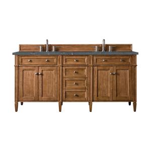 Brittany 72" Double Vanity, Saddle Brown w/ 3 CM Parisien Bleu Silestone Top w/FreePower Wireless Charger