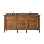 Brittany 72" Double Vanity, Saddle Brown w/ 3 CM Parisien Bleu Silestone Top w/FreePower Wireless Charger
