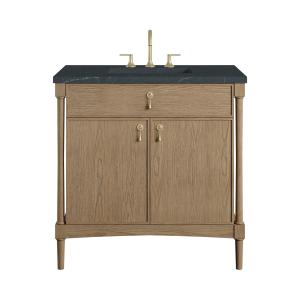 Kinnsden 36" Single Vanity, Weathered Oak w/ 3 CM Charcoal Soapstone Silestone Top
