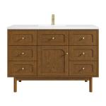 Laurent 48" Single Vanity, Honey Oak w/ Single Hole 3 CM White Zeus Silestone Top and Matching Backsplash