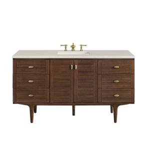Amberly 60" Single Vanity, Mid-Century Walnut, w/ 3 CM Siberian Silestone Top