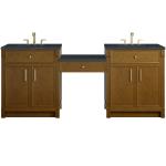 Bellshire 84" Dual Vanity Set with 24" Make-Up Counter, Honey Oak w/3 cm Charcoal Soapstone Silestone Top