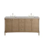 Kinnsden 72" Double Vanity, Weathered Oak w/ 3 CM Eternal Jasmine Pearl Silestone Top w/FreePower Wireless Charger