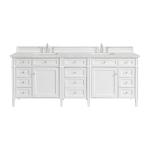 Brittany 84" Double Vanity, Bright White w/ 3 CM Eternal Jasmine Pearl Top