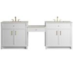 Bellshire 96" Dual Vanity Set with 24" Make-Up Counter, Bright White w/3 cm Siberian Silestone Top