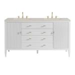 Myrrin 60" Double Vanity, Bright White, w/ 3 CM Siberian Silestone Top w/FreePower Wireless Charger