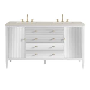 Myrrin 60" Double Vanity, Bright White, w/ 3 CM Siberian Silestone Top w/FreePower Wireless Charger