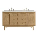 Laurent 60" Double Vanity, Light Natural Oak, w/ 3 CM Siberian Silestone Top