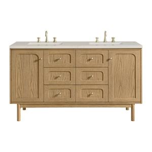Laurent 60" Double Vanity, Light Natural Oak, w/ 3 CM Siberian Silestone Top w/FreePower Wireless Charger