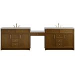 Bellshire 120" Dual Vanity Set with 24" Make-Up Counter, Honey Oak w/3 cm Eternal Jasmine Pearl Silestone Top