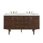 Amberly 60" Double Vanity, Mid-Century Walnut w/ 3 CM Ethereal Noctis Top w/FreePower Wireless Charger