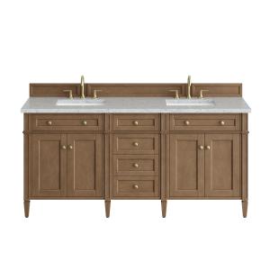 Brittany 72" Double Vanity, Pecan w/ 3 CM Eternal Jasmine Pearl Silestone Top w/FreePower Wireless Charger