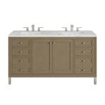 Chicago 60" Double Vanity, Walnut Whisper, w/ 3 CM Ethereal Noctis Silestone® Top w/FreePower Wireless Charger