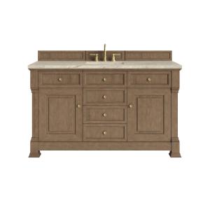 Brookfield 60" Single Vanity, Pecan, w/ 3 CM Tajnar Eclos Top w/FreePower Wireless Charger