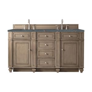 Bristol 60" Double Vanity, Whitewashed Walnut w/ 3 CM Parisien Bleu Silestone Top w/FreePower Wireless Charger