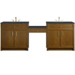 Bellshire 96" Dual Vanity Set with 24" Make-Up Counter, Honey Oak w/3 cm Charcoal Soapstone Silestone Top