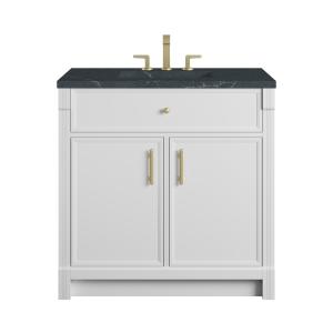 Bellshire 36" Single Vanity, Bright White w/ 3 CM Charcoal Soapstone Silestone Top