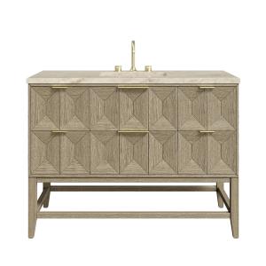 Emmeline 48" Single Vanity, Pebble Oak, w/ 3 CM Tajnar Eclos Top w/FreePower Wireless Charger
