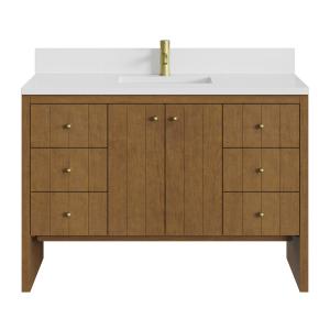 Hudson 48" Single Vanity, Honey Oak w/ Single Hole 3 CM White Zeus Silestone Top and Matching Backsplash
