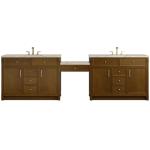 Bellshire 120" Dual Vanity Set with 24" Make-Up Counter, Honey Oak w/3 cm Tajnar Eclos Top w/FreePower Wireless Charger