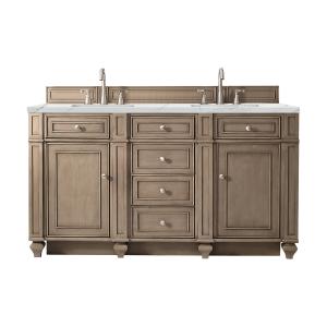 Bristol 60" Double Vanity, Whitewashed Walnut w/ 3 CM Ethereal Noctis Silestone Top w/FreePower Wireless Charger