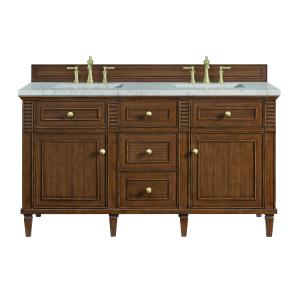 Lorelai 60" Double Vanity, Mid-Century Walnut w/ 3 CM Eternal Jasmine Pearl Silestone Top w/FreePower Wireless Charger