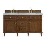 Lorelai 60" Double Vanity, Mid-Century Walnut w/ 3 CM Eternal Jasmine Pearl Silestone Top w/FreePower Wireless Charger