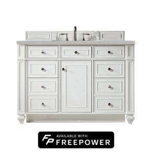 Bristol 48" Single Vanity, Bright White w/ 3 CM Eternal Jasmine Pearl Silestone Top w/ FreePower Wireless Charger