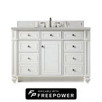 Bristol 48" Single Vanity, Bright White w/ 3 CM Eternal Jasmine Pearl Silestone Top w/ FreePower Wireless Charger