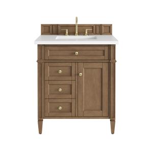 Brittany 30" Single Vanity, Pecan w/ 3 CM White Zeus Silestone Top