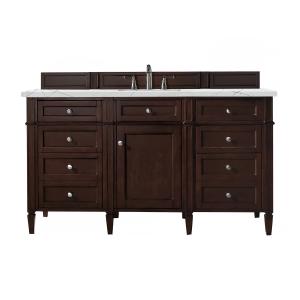 Brittany 60" Single Vanity, Burnished Mahogany w/ 3 CM Ethereal Noctis Silestone Top w/FreePower Wireless Charger