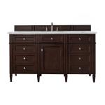 Brittany 60" Single Vanity, Burnished Mahogany w/ 3 CM Ethereal Noctis Silestone Top w/FreePower Wireless Charger