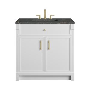 Bellshire 36" Single Vanity, Bright White w/ 3 CM Parisien Bleu Silestone Top