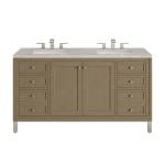 Chicago 60" Double Vanity, Walnut Whisper, w/ 3 CM Victorian Silver Silestone® Top w/FreePower Wireless Charger