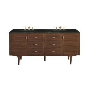 Amberly 72" Double Vanity, Mid-Century Walnut, w/ 3 CM Phantome Eclos Top