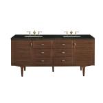 Amberly 72" Double Vanity, Mid-Century Walnut, w/ 3 CM Phantome Eclos Top