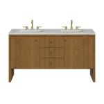 Hudson 60" Double Vanity, Honey Oak w/ 3 CM Ethereal Noctis Silestone Top w/FreePower Wireless Charger