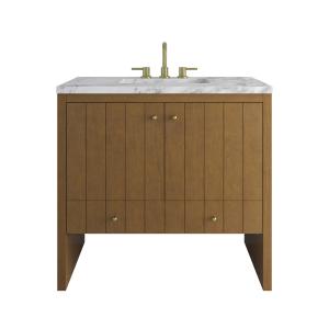 Hudson 36" Single Vanity, Honey Oak w/ 3 CM Carrara Marble Top