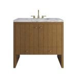 Hudson 36" Single Vanity, Honey Oak w/ 3 CM Carrara Marble Top