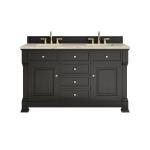 Brookfield 60" Double Vanity, Black Onyx, w/ 3 CM Tajnar Eclos Top w/FreePower Wireless Charger