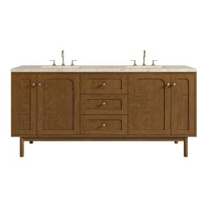 Laurent 72" Double Vanity, Honey Oak w/ 3 CM Tajnar Eclos Top w/FreePower Wireless Charger