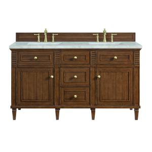 Lorelai 60" Double Vanity, Mid-Century Walnut w/ 3 CM Victorian Silver Silestone Top w/FreePower Wireless Charger
