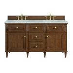 Lorelai 60" Double Vanity, Mid-Century Walnut w/ 3 CM Victorian Silver Silestone Top w/FreePower Wireless Charger